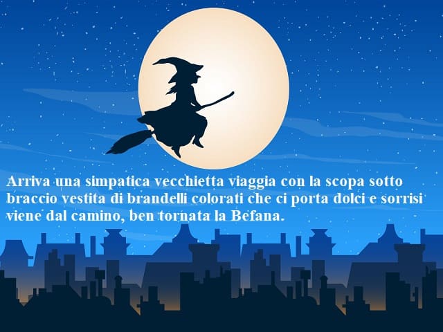 Arriva una simpatica vecchietta viaggia con la scopa sotto braccio vestita di brandelli colorati che ci porta dolci e sorrisi viene dal camino, ben tornata la Befana.
