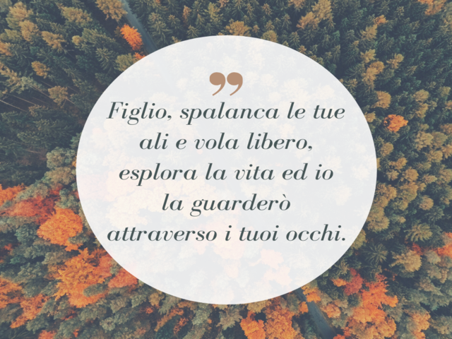 Figlio, spalanca le tue ali e vola libero, esplora la vita ed io la guarderò attraverso i tuoi occhi.