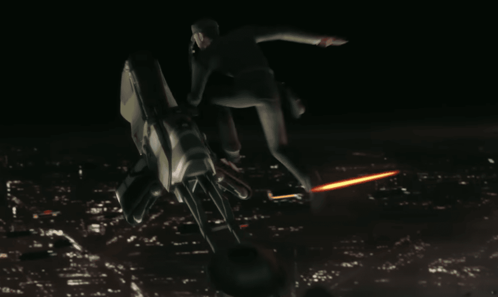 Slip fugge con una speeder bike