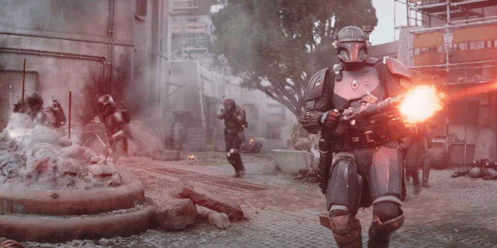 Paz Vizsla e gli altri mandaloriani su Nevarro