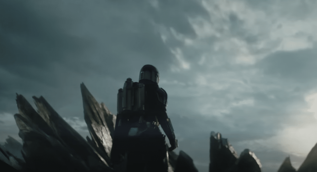 Din Djarin sulla superficie cristallizzata di Mandalore