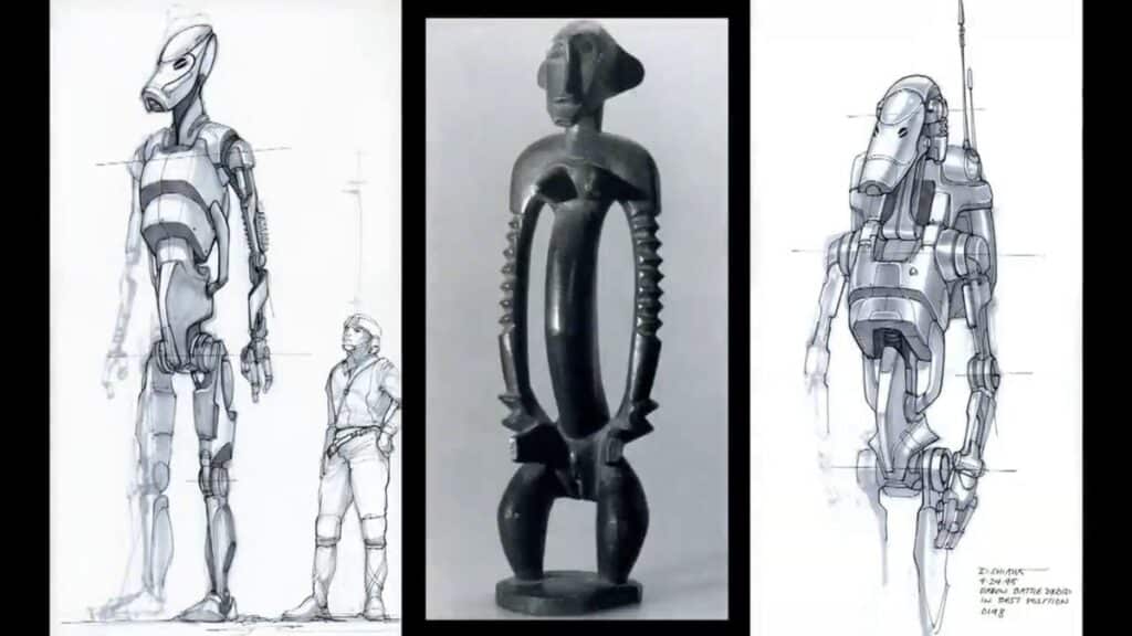 Roger Roger: dalla scultura africana ai droidi separatisti (da https://www.cultureslate.com/news/doug-chiang-an-unknown-architect-of-the-star-wars-prequels).
