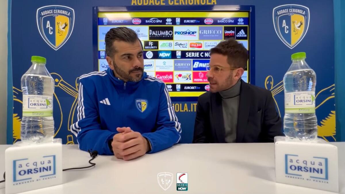 Cerignola, Tisci: "Domani vale più di tre punti. Tifosi, stateci vicino" - Immagine in evidenza: mister Ivan Tisci (a sinistra) - crediti foto: pagina ufficiale Facebook Audace Cerignola (frame da video)