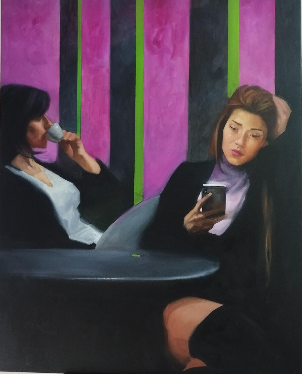 ‘Non luoghi’ che diventano importanti. Le opere di Angela Vocale in mostra a Foggia - pink waitingroom-OLIO SU TELA - 100x 80 cm-2023