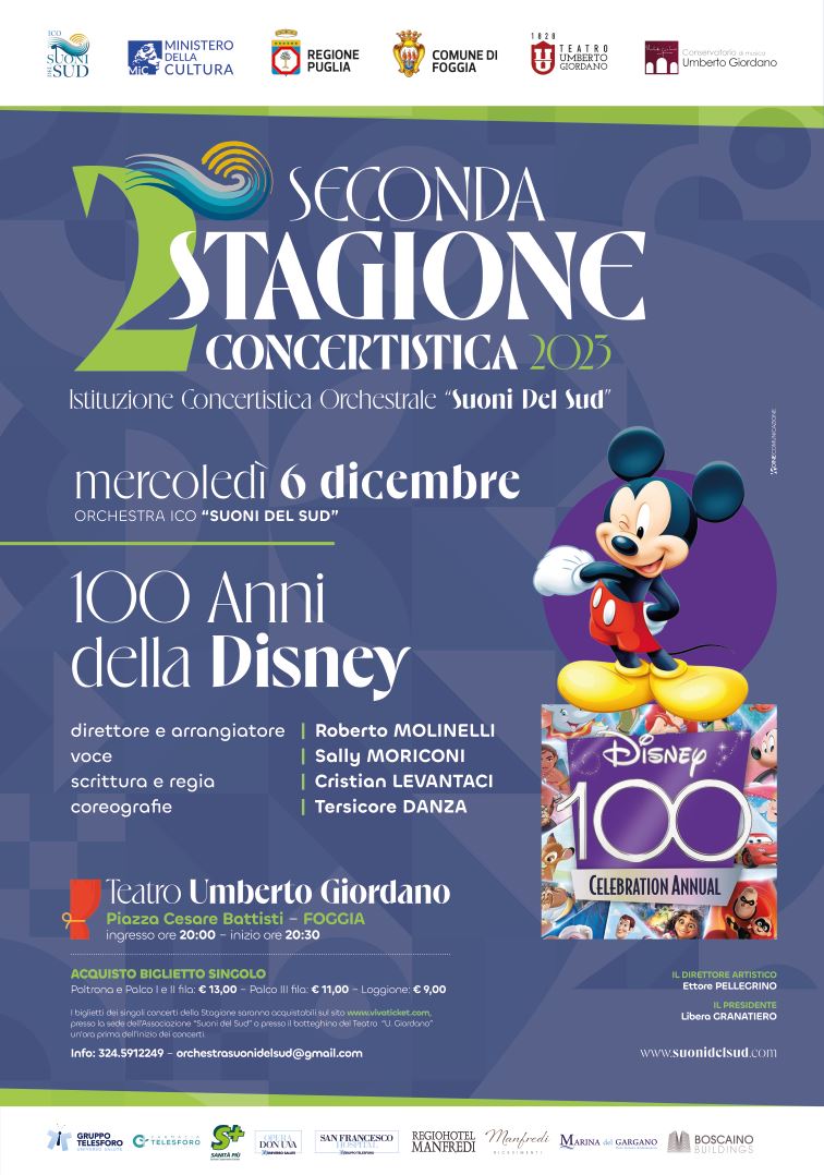 L'Orchestra Ico "Suoni del Sud" celebra i "I 100 anni della Disney"