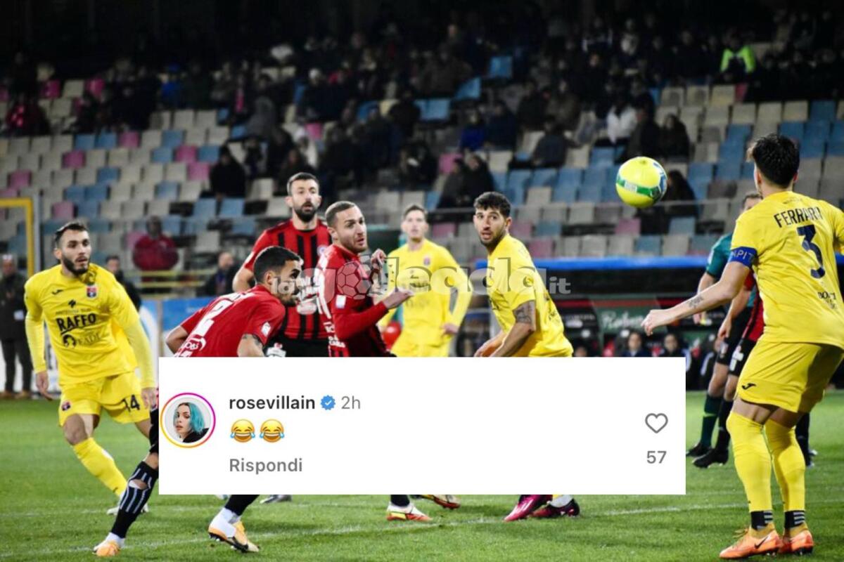 È derby Taranto-Foggia anche a Sanremo, il commento di Rose Villain - Immagine in evidenza: derby Taranto-Foggia... anche a Sanremo - crediti: foto di Luigia Spinelli per lagoleada.it (RIPRODUZIONE VIETATA) + commento Rose Villain (screenshot da sezione Commenti post citato Calciatori Brutti)