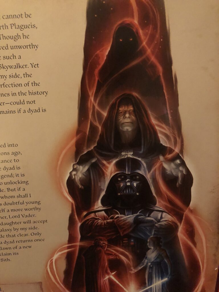 Darth Plagueis (in alto) nella guida canonica "I Segreti dei Sith"
