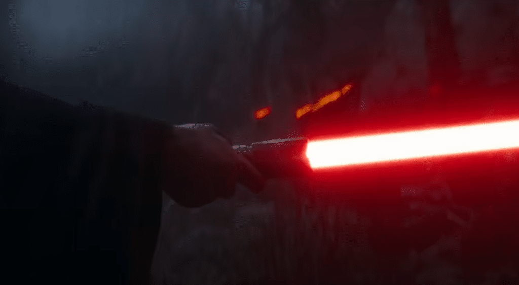 Il Force user oscuro con la sua spada laser a lama rossa