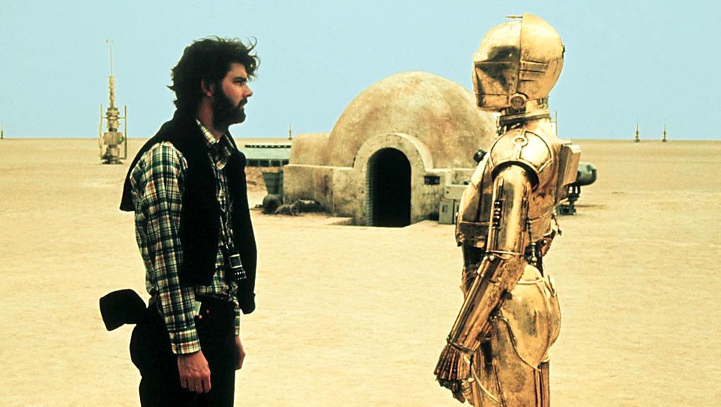 George Lucas e C3PO sul set di Star Wars.Da: players