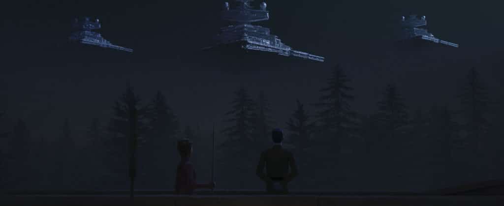Morgan Elsbeth e Thrawn osservano gli Star Destroyer