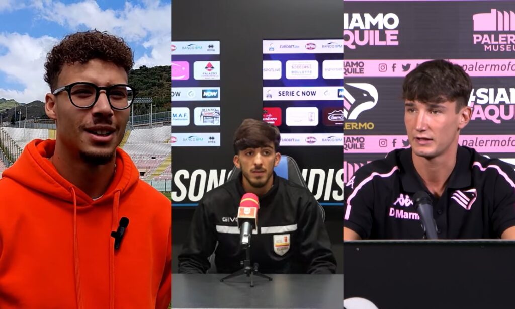 Immagine in evidenza: Giulio Frisenna, Marco Zunno e Samuele Damiani - crediti (rispettivamente): canali ufficiali YouTube Messina Calcio e Palermo Calcio