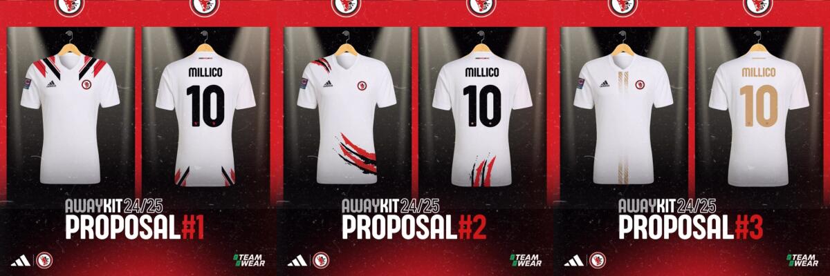 Foggia, parola ai tifosi: sceglieranno l'Away Kit - Immagine in evidenza: le alternative di Away Kit del Foggia 2024/25 - crediti foto (di tutte e tre): pagina ufficiale Facebook Calcio Foggia 1920