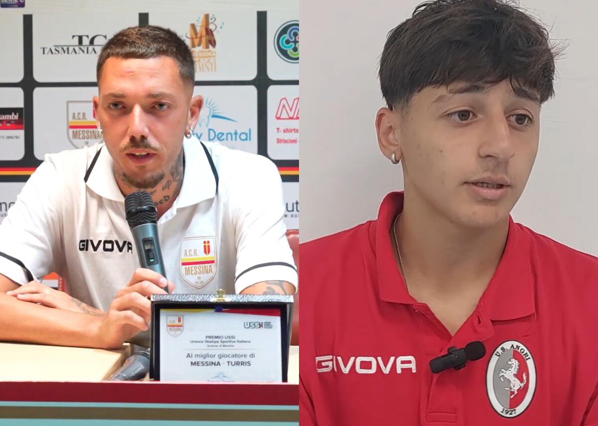 Il Foggia parte per San Giovanni in Fiore. Altri innesti in vista - Immagine in evidenza: Michele Emmausso e Simone Ascione - crediti foto (rispettivamente): canale ufficiale YouTube Messina Calcio e Angri Calcio (frame da video)