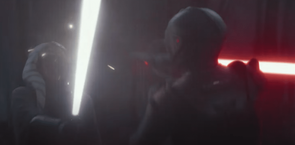 Il momento in cui Marrok sbilancia Ahsoka dopo aver disattivato una delle lame