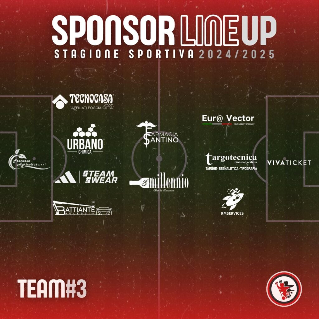Immagine in evidenza: il Team 3 di sponsor e partner che affiancheranno il Foggia nella stagione 2024/2025 - crediti foto: pagina ufficiale Facebook Calcio Foggia 1920