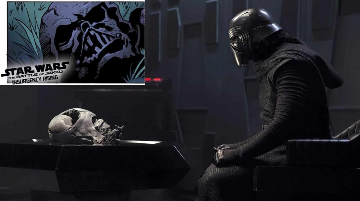 Darth Vader: svelato il personaggio (inaspettato) che prese l'elmo dopo la sua morte! - Kylo Ren con la maschera di suo nonno e un estratto dal nuovo fumetto