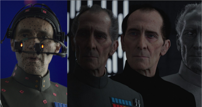 L'utilizzo della CGI in Rogue One per ricreare il viso di Tarkin.Fonte: yahoo movies uk