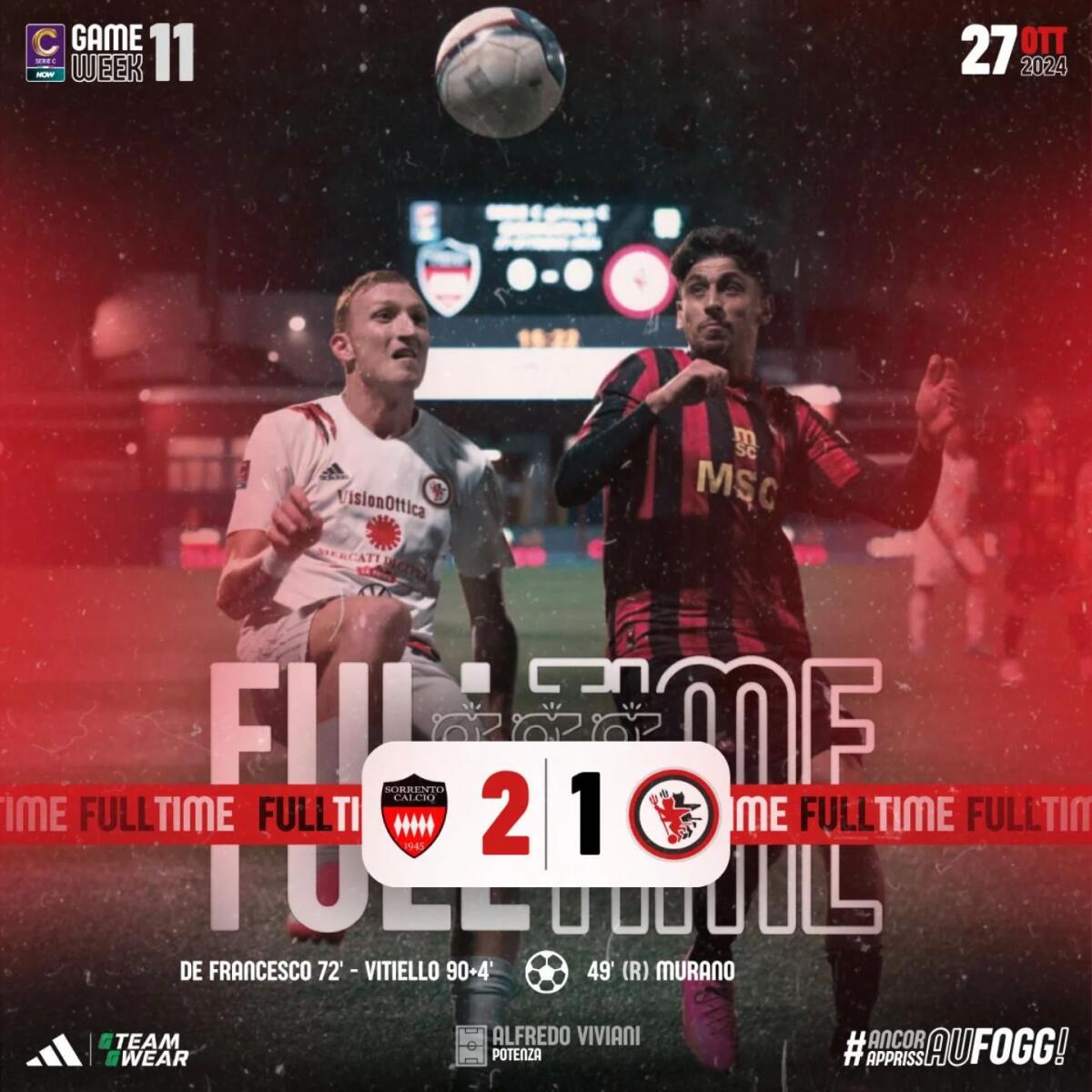 Vitiello punisce il Foggia al 94': al Viviani vince il Sorrento - Immagine in evidenza: uno scatto di Sorrento-Foggia (Serie C - girone C 2024/25) - crediti: foto di Calcio Foggia 1920/Federico Antonellis
