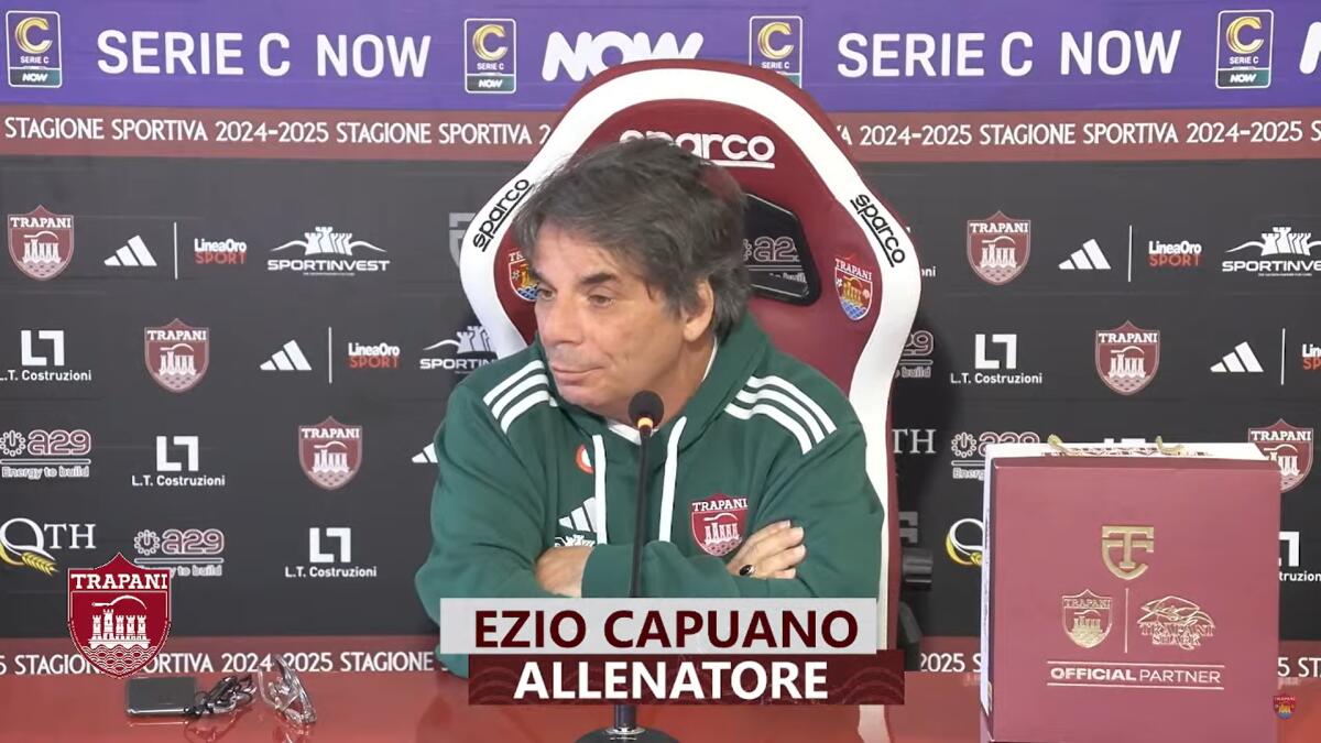 Trapani, Capuano: "Il pari è giusto. Foggia buona squadra" - Immagine in evidenza: mister Ezio Capuano - crediti foto: canale ufficiale YouTube Trapani Calcio (frame da video)