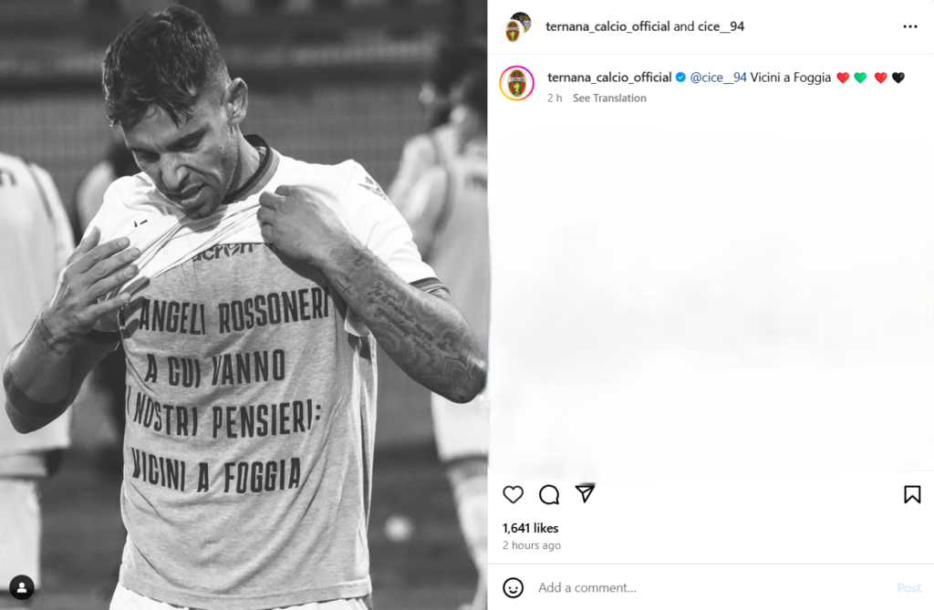 Immagine in evidenza: il ricordo di Emanuele Cicerelli per gli angeli rossoneri - crediti foto: dal profilo ufficiale Instagram della Ternana