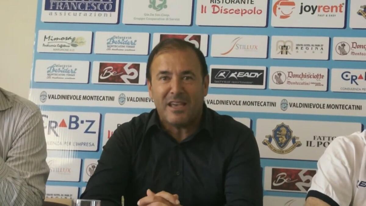 Taranto, Murgia: "Bravi i miei ragazzi, mi hanno commosso" - Immagine in evidenza: mister Pino Murgia - crediti foto: canale ufficiale YouTube Montecatini Calcio (frame da video)
