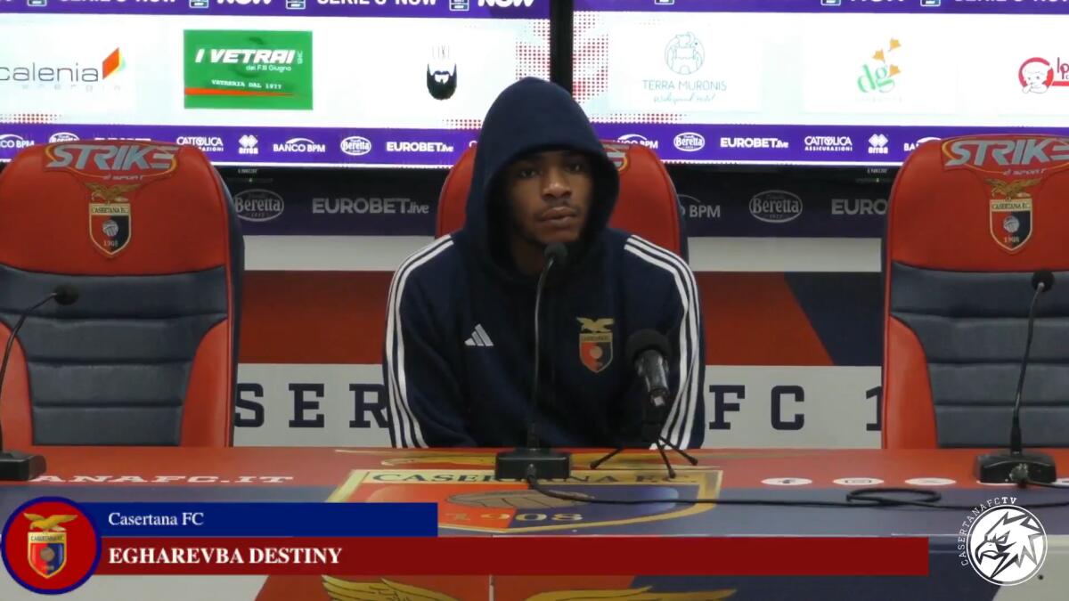Casertana, Egharevba: "Felice per gol e prestazione. Lotta salvezza? Pensiamo solo a..." - Immagine in evidenza: Destiny Egharevba - crediti foto: pagina ufficiale Facebook Casertana Calcio (frame da video)