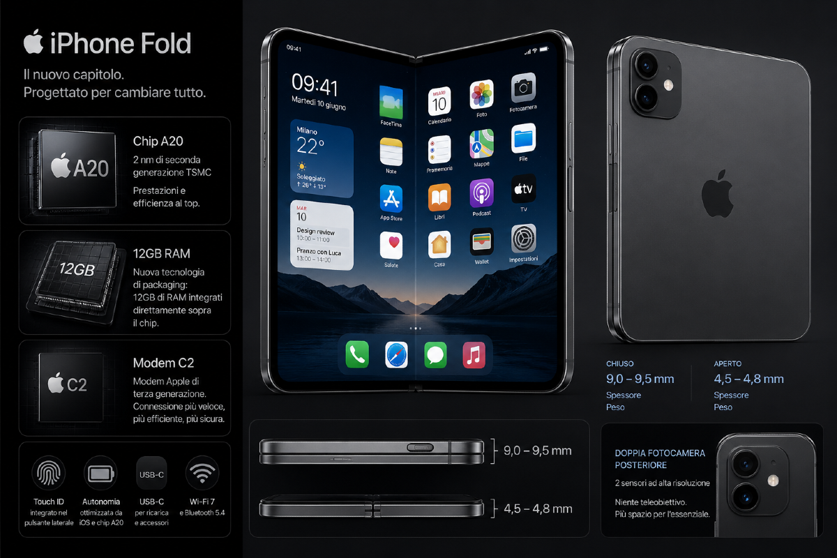 Infografica illustrativa sul possibile iPhone Fold