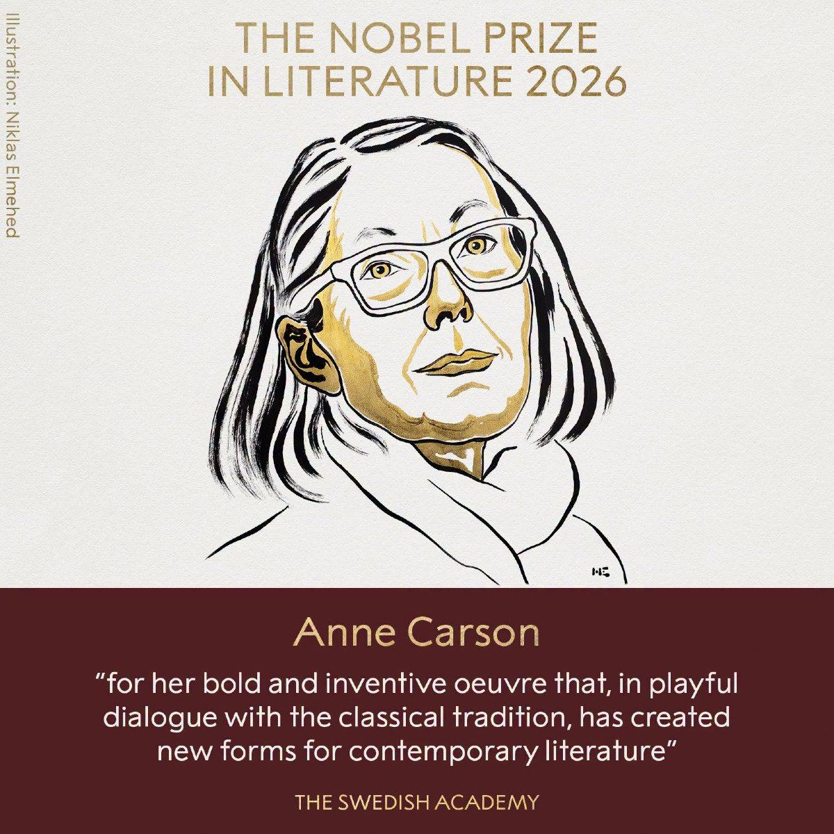 Anne Carson vince il Nobel per la Letteratura 2026